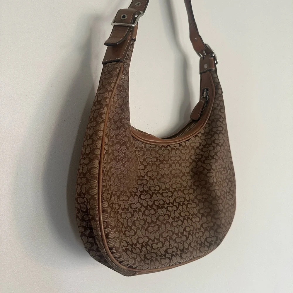 Vintage Y2K Coach Signature Hobo Shoulder Bag Brown Tan‎